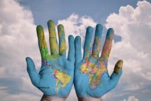 Map Global Globe World Earth Hands Creative Blue global meetings, Expect Diversity, language barrier, culture shock, compliance