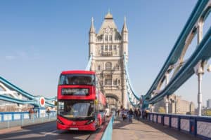 A London double-decker bus. UK focuses on remaining globally competitive in attracting international tourism.
