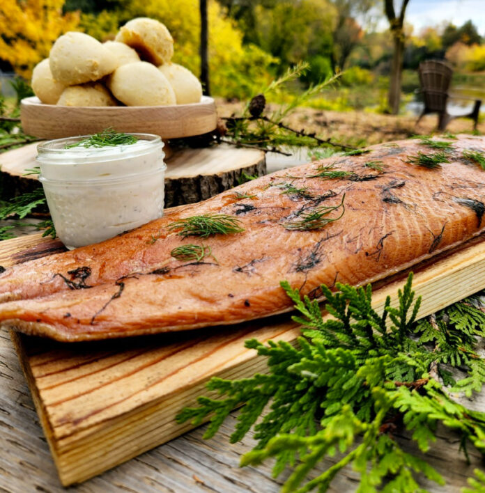 Cedar plank Salmond_Cedar Spoon Cedar Plank Salmon, a heritage dish from indigenous catering company Cedar Spoon.