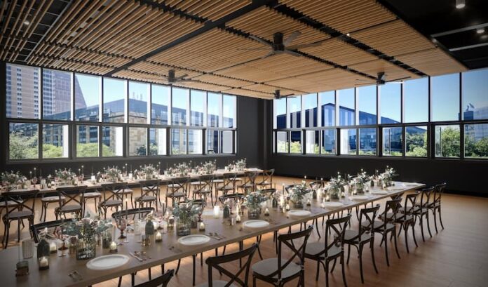 Terrace with Social Table Setup PNC Hall in Austin