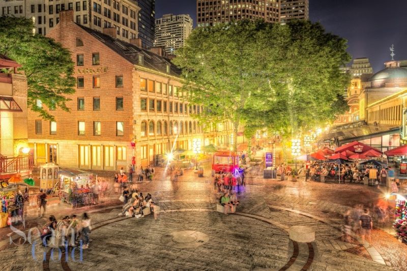 Quincy Market at night; courtesy of the Massachusetts Office of Travel & Tourism.