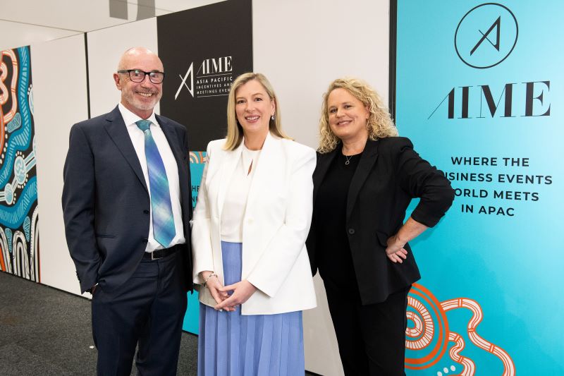 (l. to r.) Matt Pearce, Director, Talk 2 Media & Events; Julia Swanson, CEO, Melbourne Convention Bureau; and Silke Calder, AIME Event Director.