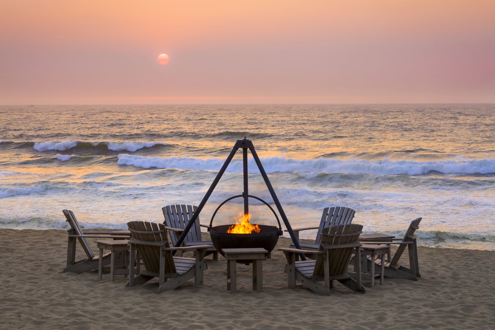 Bonfire on the beach at the Sanctuary Beach Resort, Monterey Bay, Calif.