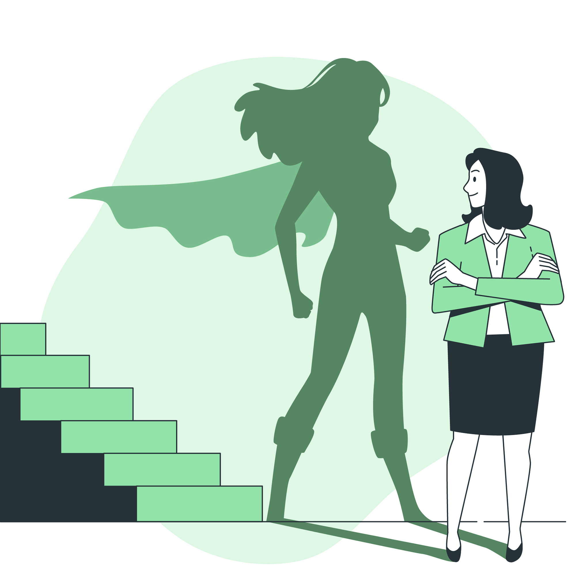 Business woman with shadow of super woman in cape