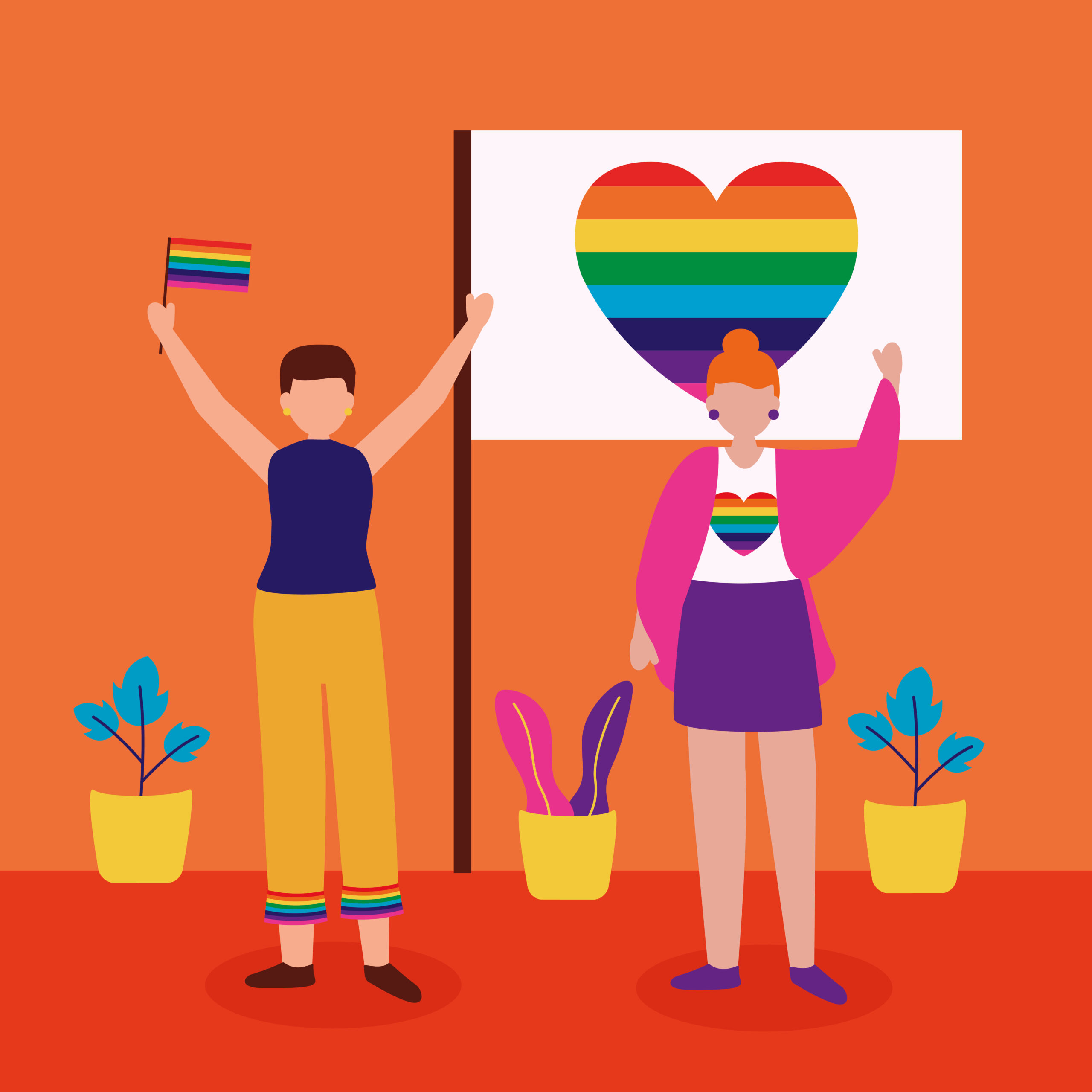 women flags celebration - queer community lgbtq vector illustration