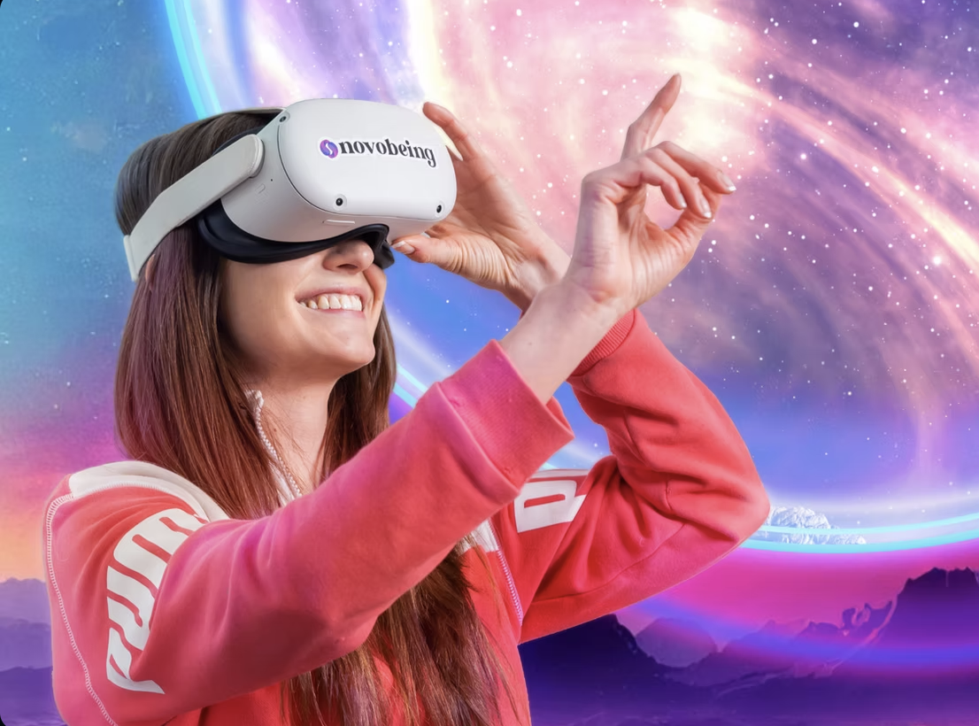woman wearing Novobeing vr headset