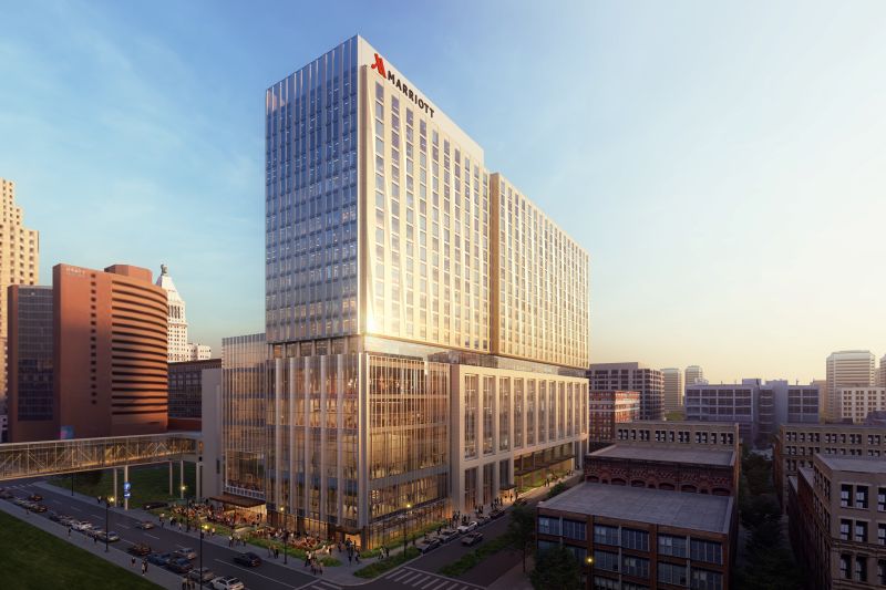 Rendering of the new Marriott HQ hotel, which will be attached to Cincy's reimagined convention center.