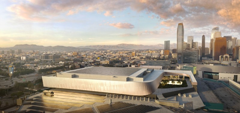 Aerial rendering of the LA Convention Center expansion.