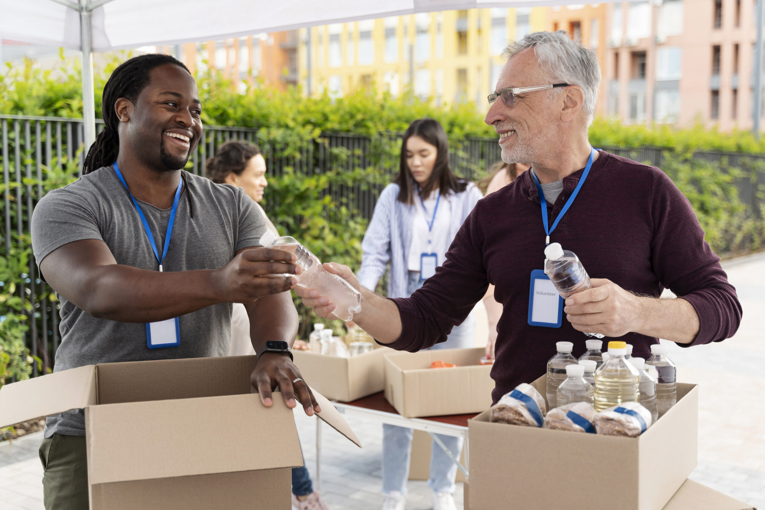 people volunteering at a food bank